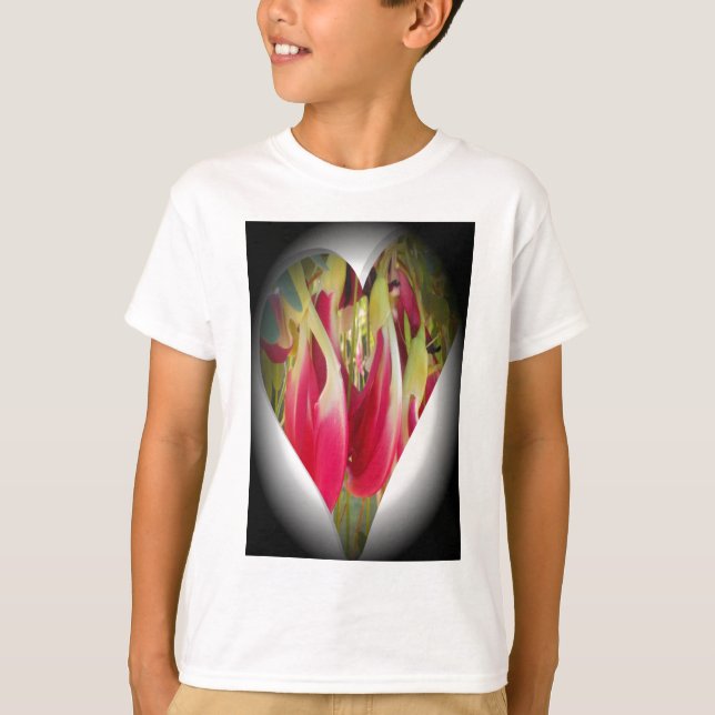 Skriv ut blommigt Heart Art Art T-shirt (Framsida)