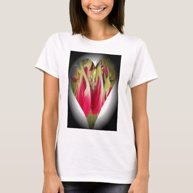 Skriv ut blommigt Heart Art Art T-shirt (Framsida)