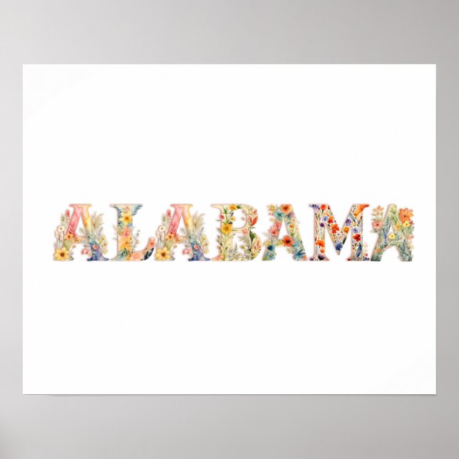 Skriv ut blommigt Teckensnittstillstånd (Alabama) Poster (Framsidan)