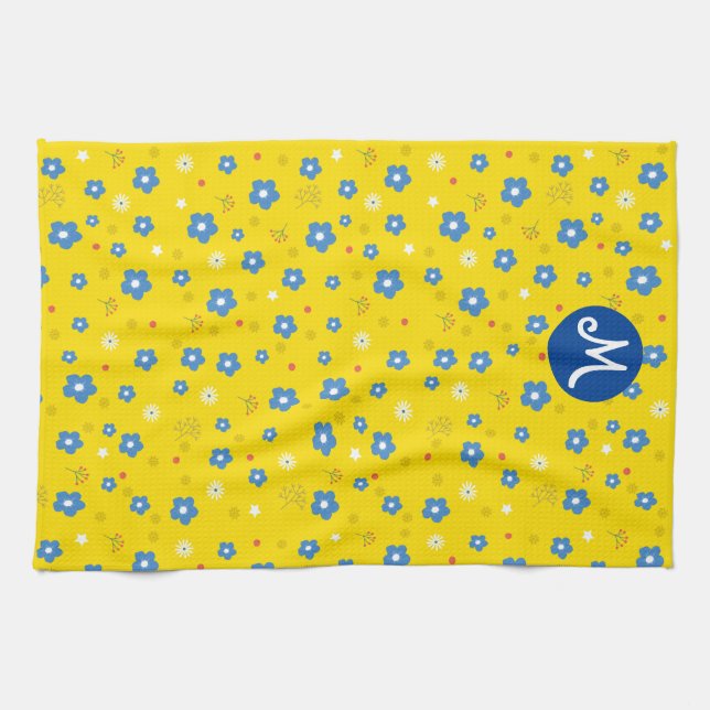 Skriv ut Blommigten anpassningsbar Monogram Kökshandduk (Horisontell)