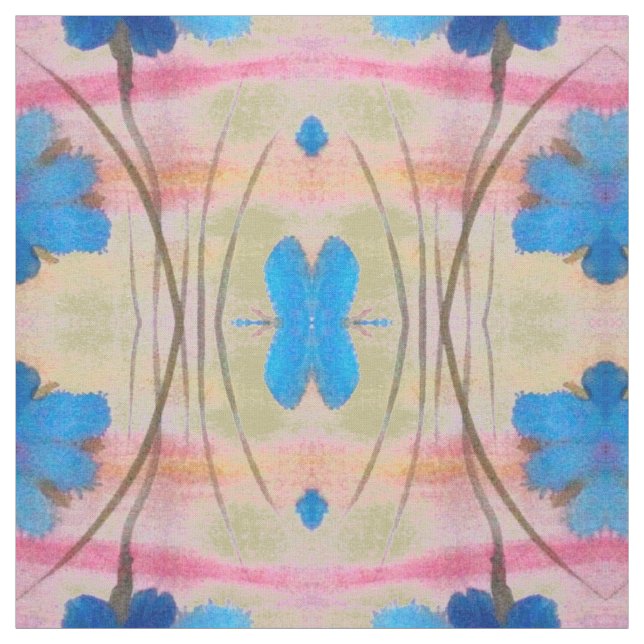 Skriv ut Blommigten grönt Blue och Rosa Tyg (Provkarta)