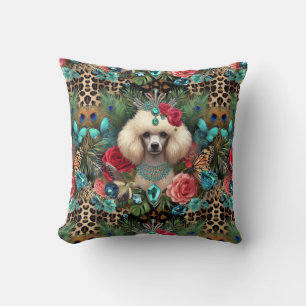 Skriv ut Blommigten Leopard för Cushion White Pude Kudde