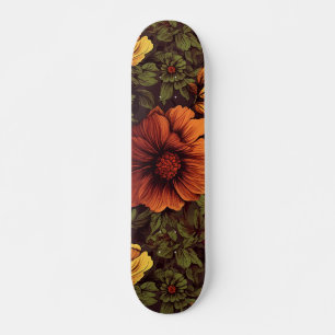 Skriv ut Blommigten Rust Färg Vintage  Mini Skateboard Bräda 18,5 Cm