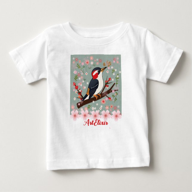 Skriv ut Blommigten Woodpecker T Shirt (Framsida)