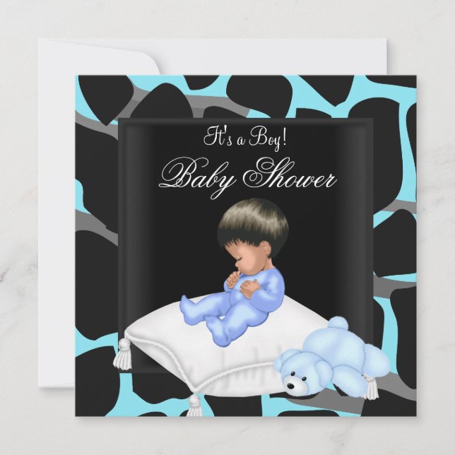 Skriv ut Blue Black Animal Baby Shower Boy Inbjudningar (Framsida)