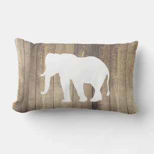 Skriv ut "Bohemian White Elephant & Wood Planks" Lumbarkudde