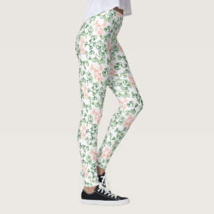 Skriv ut botaniska Blommigtar för persikor och Grö Leggings
