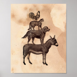 Skriv ut Bremen Town Musicians Tea Nedfläckad Pap Poster