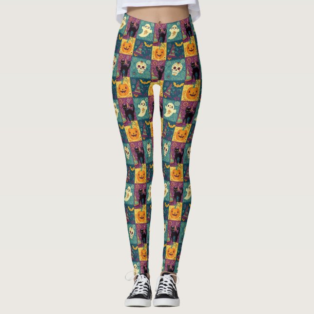 Skriv ut Bright Halloween-lappverk Leggings (Framsida)