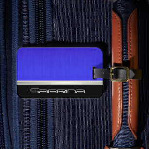 Skriv ut Bright Neon Blue Push Steel och Silver Bagagebricka