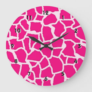 Skriv ut Bright Rosa Giraffe Animal Stor Klocka