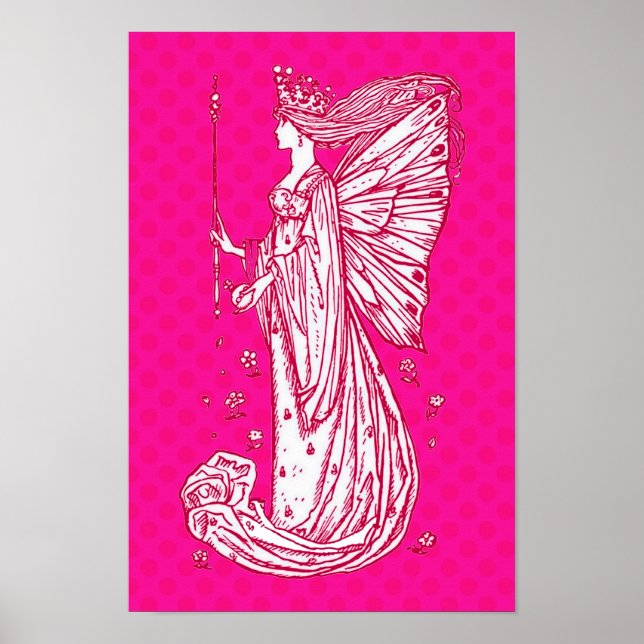 Skriv ut Bright Söt Rosa Butterfly Fairy Poster (Framsidan)