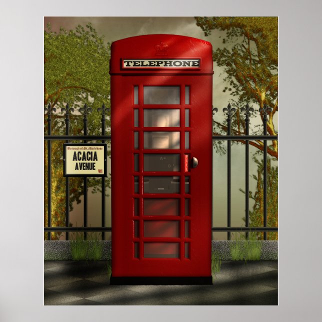 Skriv ut British Red Telefon Box Poster (Framsidan)