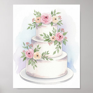 Skriv ut Bröllop Cake Art-utskrift för vattenfärge Poster