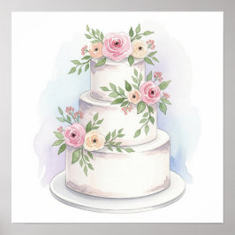 Skriv ut Bröllop Cake Art-utskrift för vattenfärge Poster