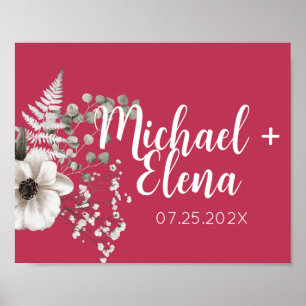 Skriv ut Bröllop för magenta och vit Blommigt Poster