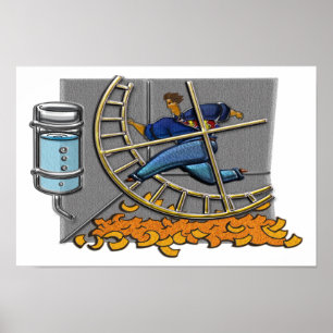 Skriv ut "Caged Man Joging Hamster Wheel" Poster