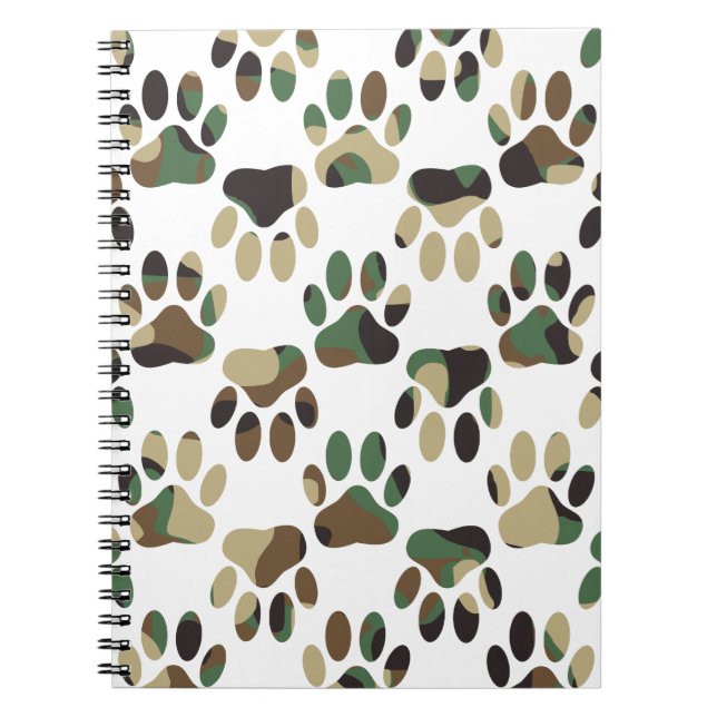Skriv ut Camo Mönster Hund Paw Anteckningsbok Med Spiral (Framsidan)