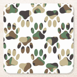 Skriv ut Camo Mönster Hund Paw Underlägg Papper Kvadrat