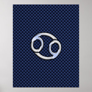 Skriv ut cancerzodiaksymbol med blå kolfiber i mar poster