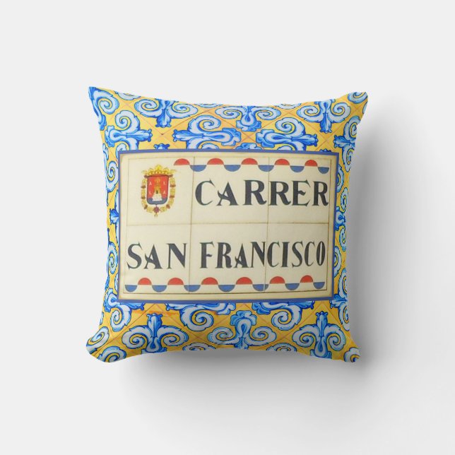 Skriv ut Carrer San Francisco Spansk gatuskylt Kudde (Framsida)
