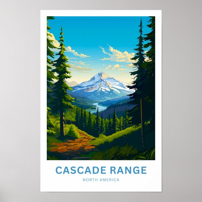 Skriv ut Cascade Range North America Travel Poster (Framsidan)