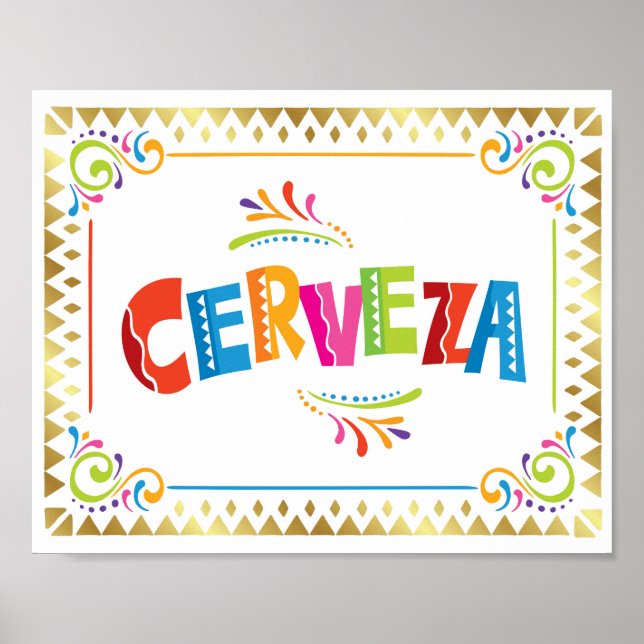 Skriv ut CERVEZA Fiesta Party Beer-signatur Poster (Framsidan)