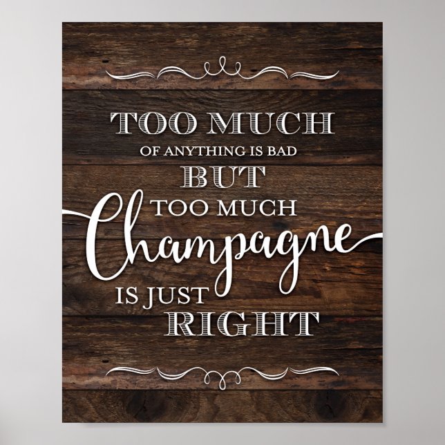 Skriv ut CHAMPAGNE QUOTE-signatur för Rustik Chic Poster (Framsidan)
