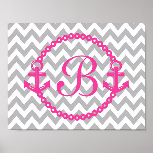 Skriv ut Chevron Rosa Anchor Monogram Poster (Framsidan)