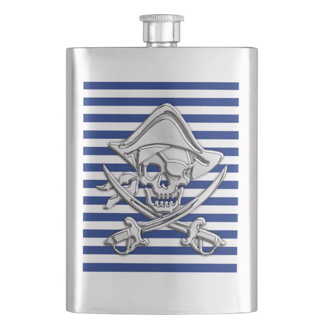Skriv ut Chrome Pirat Nautical på Navy Rand Fickplunta (Framsidan)