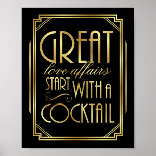 Skriv ut COCKTAIL-offert för Gatsby Art Deco Bröll Poster