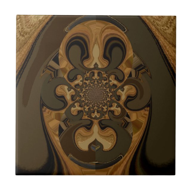 Skriv ut "Coffee Brown Fluid Kaleidoscope Art Prin Kakelplatta (Framsidan)