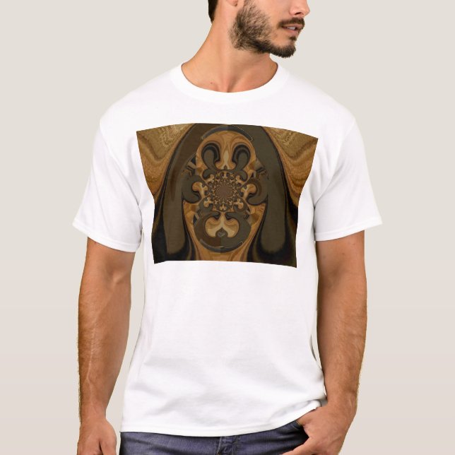 Skriv ut "Coffee Brown Fluid Kaleidoscope Art Prin T Shirt (Framsida)