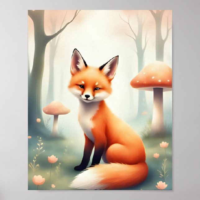 Skriv ut Cute Baby Fox Nursery Baby Poster (Framsidan)