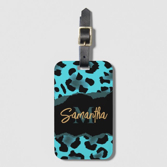 Skriv ut Cute Blue Leopard Bagagebricka (Framsida vertikal)