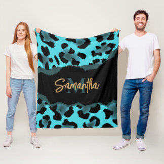 Skriv ut Cute Blue Leopard Fleecefilt