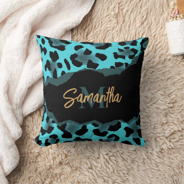 Skriv ut Cute Blue Leopard Kudde (Filt)