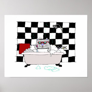 Skriv ut Cute Cat Bathroom Art Poster