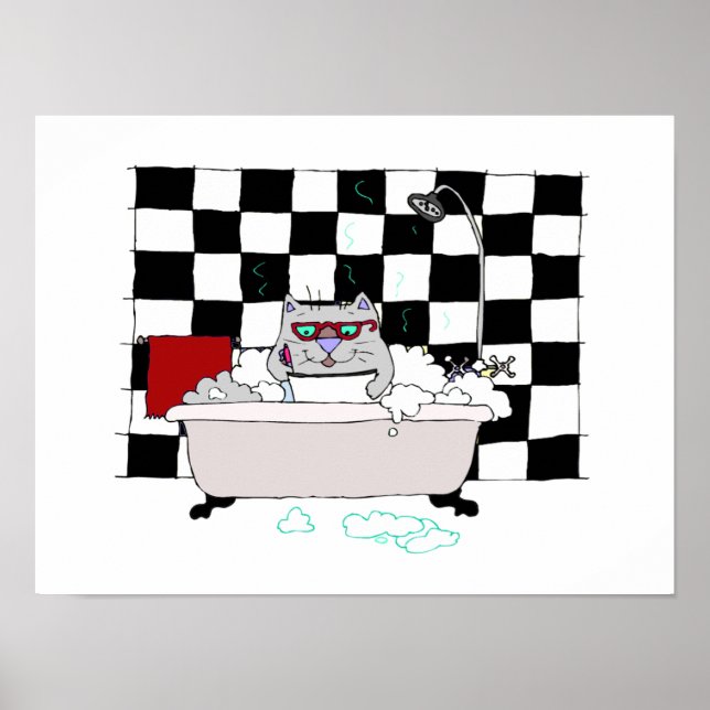 Skriv ut Cute Cat Bathroom Art Poster (Framsidan)