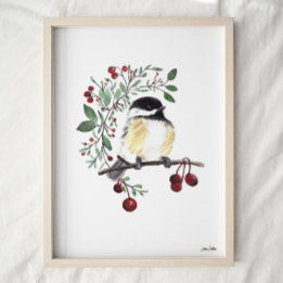 Skriv ut Cute Chickadee Watercolor Art Poster