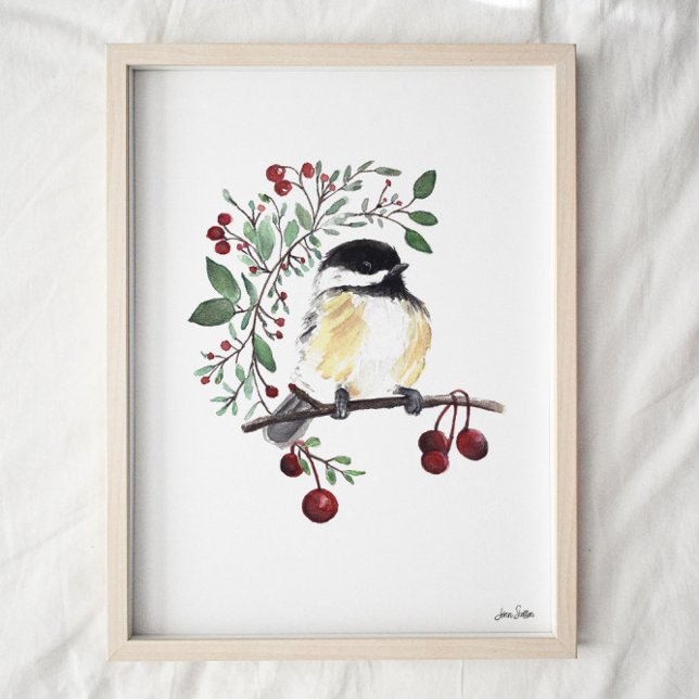 Skriv ut Cute Chickadee Watercolor Art Poster (Skapare uppladdad)