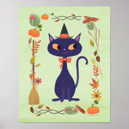 Skriv ut Cute Halloween Witch Cat Art Poster