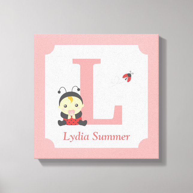 Skriv ut Cute Ladybug Flicka Nursery Brev Namn Canvastryck (Framsida)