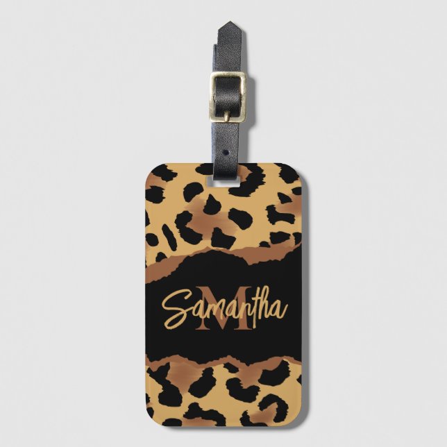 Skriv ut Cute Monogram Leopard Bagagebricka (Framsida vertikal)