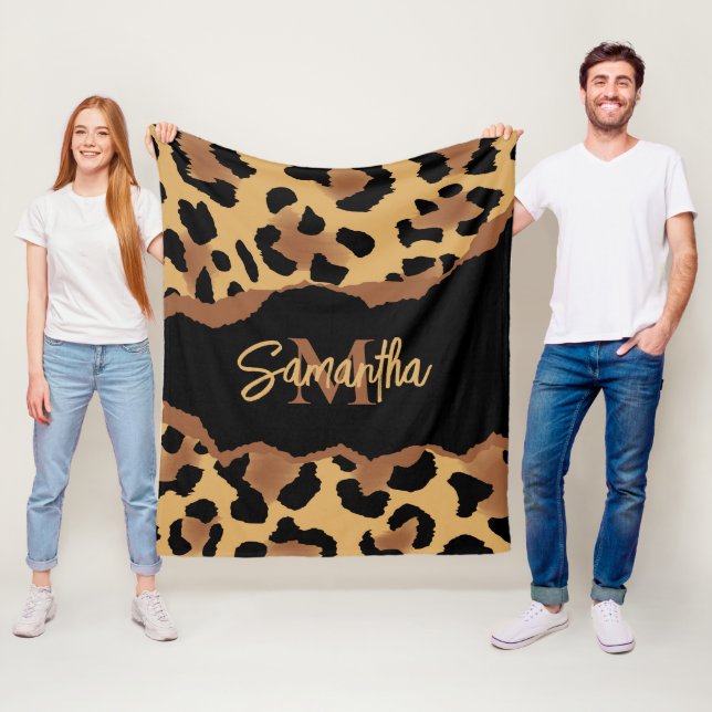 Skriv ut Cute Monogram Leopard Fleecefilt (På plats)