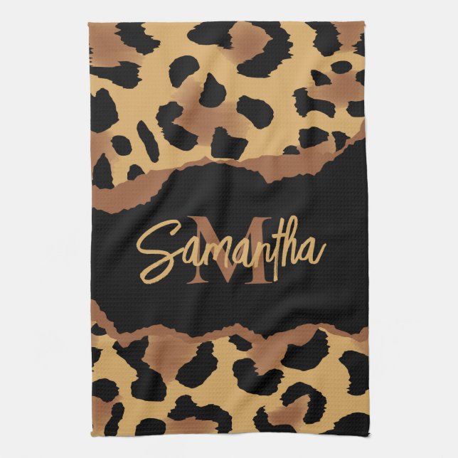 Skriv ut Cute Monogram Leopard Kökshandduk (Vertikal)