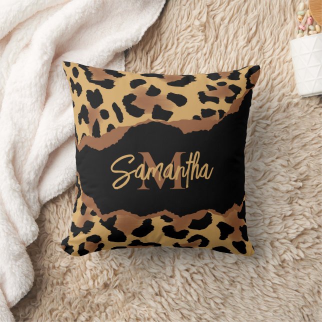 Skriv ut Cute Monogram Leopard Kudde (Filt)