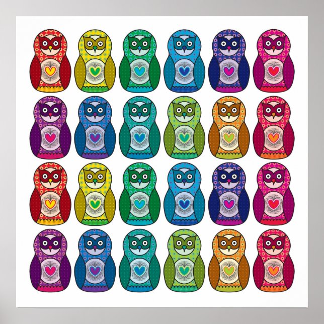 Skriv ut - Cute Rainbow Matryoshka Uggla Poster (Framsidan)