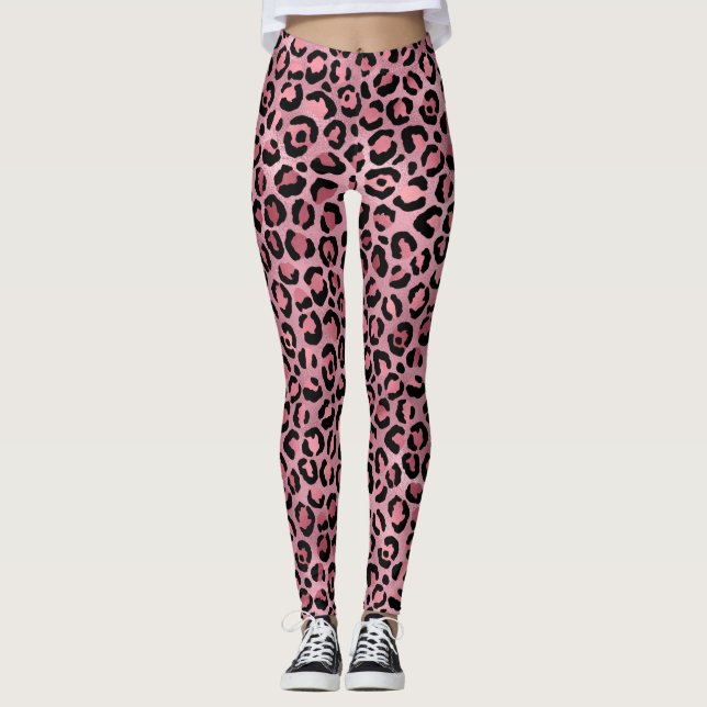 Skriv ut Cute Rosa Leopard Leggings (Framsida)