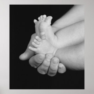 Skriv ut "Daddys Händer" svartvitt Baby Poster